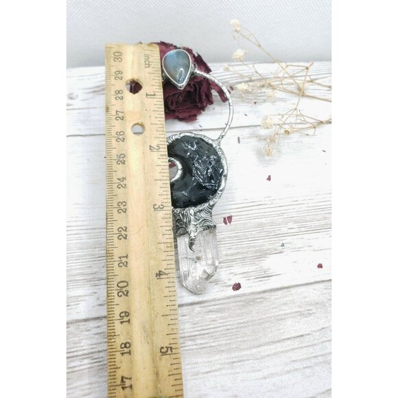Labadorite and Obsidian Crystal Moon and kunzite crystal statement necklace - Picture 12 of 12